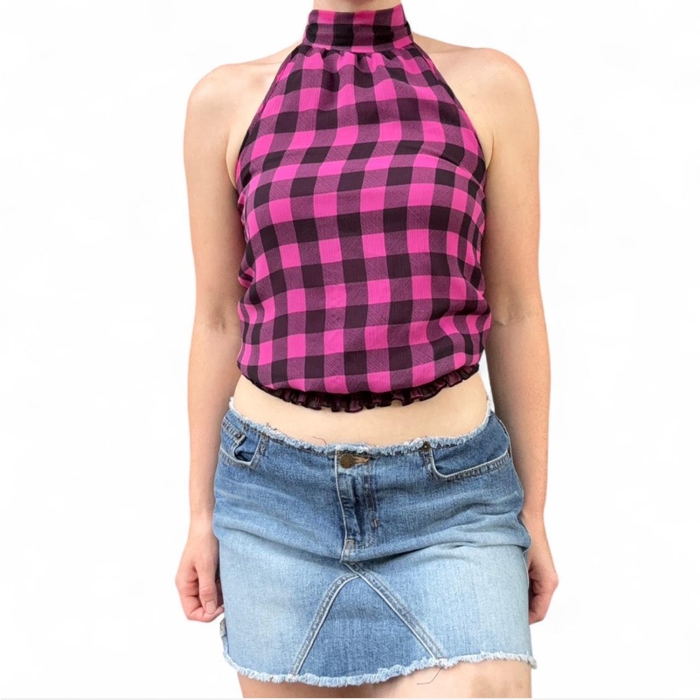 Pink and Black Checkered Halter Top